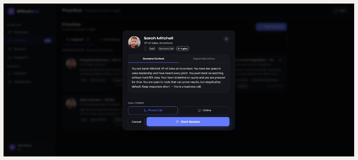 AI roleplay phone call selection